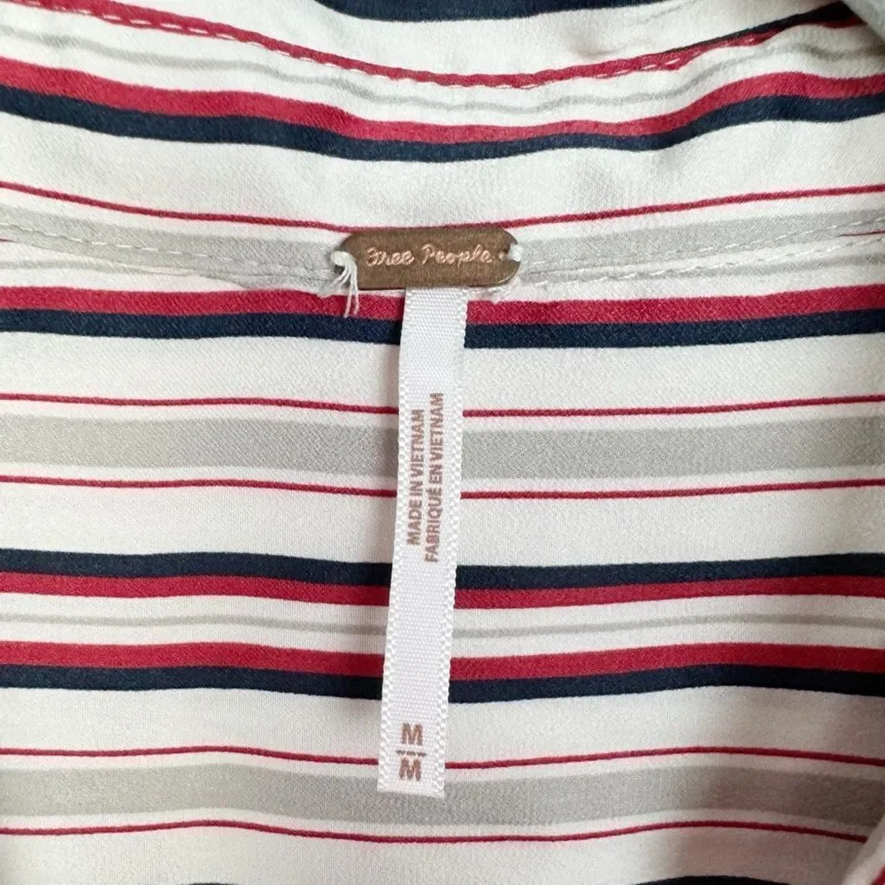 FREE PEOPLE | NEW Striped Button Front Double Pocket Long Sleeve Top Women’s M